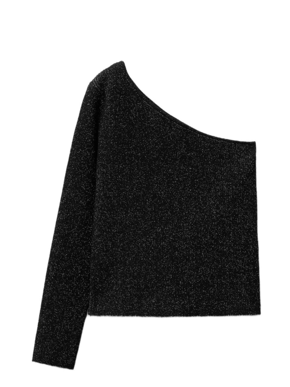 Zara Black One-Shoulder Sparkle Knit Sweater
